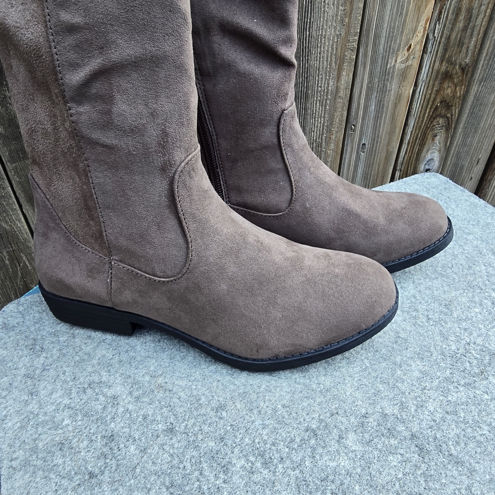 Style & Co.Style Womens Hayley Faux Suede Zipper Riding Boots Taupe Sz 6.5 - Picture 7 of 13